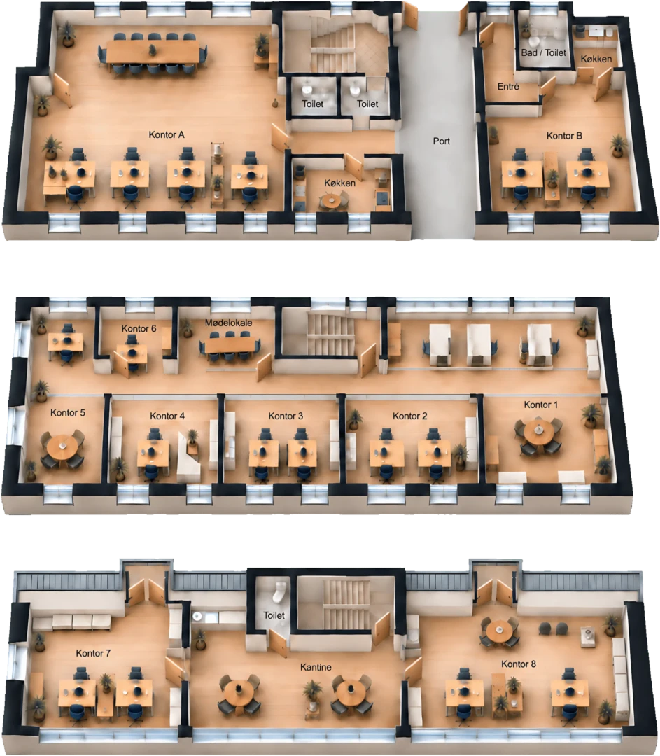 Kontorfællesskabet M32 3d-kontorplan