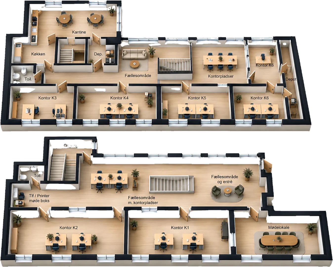 Kontorfællesskabet V5C 3d-kontorplan